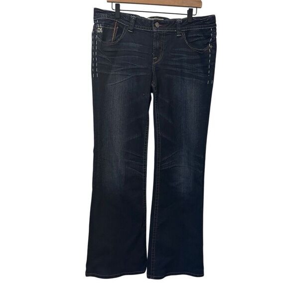 MEK NDM Moscow Made for Buckle Boot Cut Thick Stitch Distressed Dark Wash Sz 34x - Picture 1 of 15